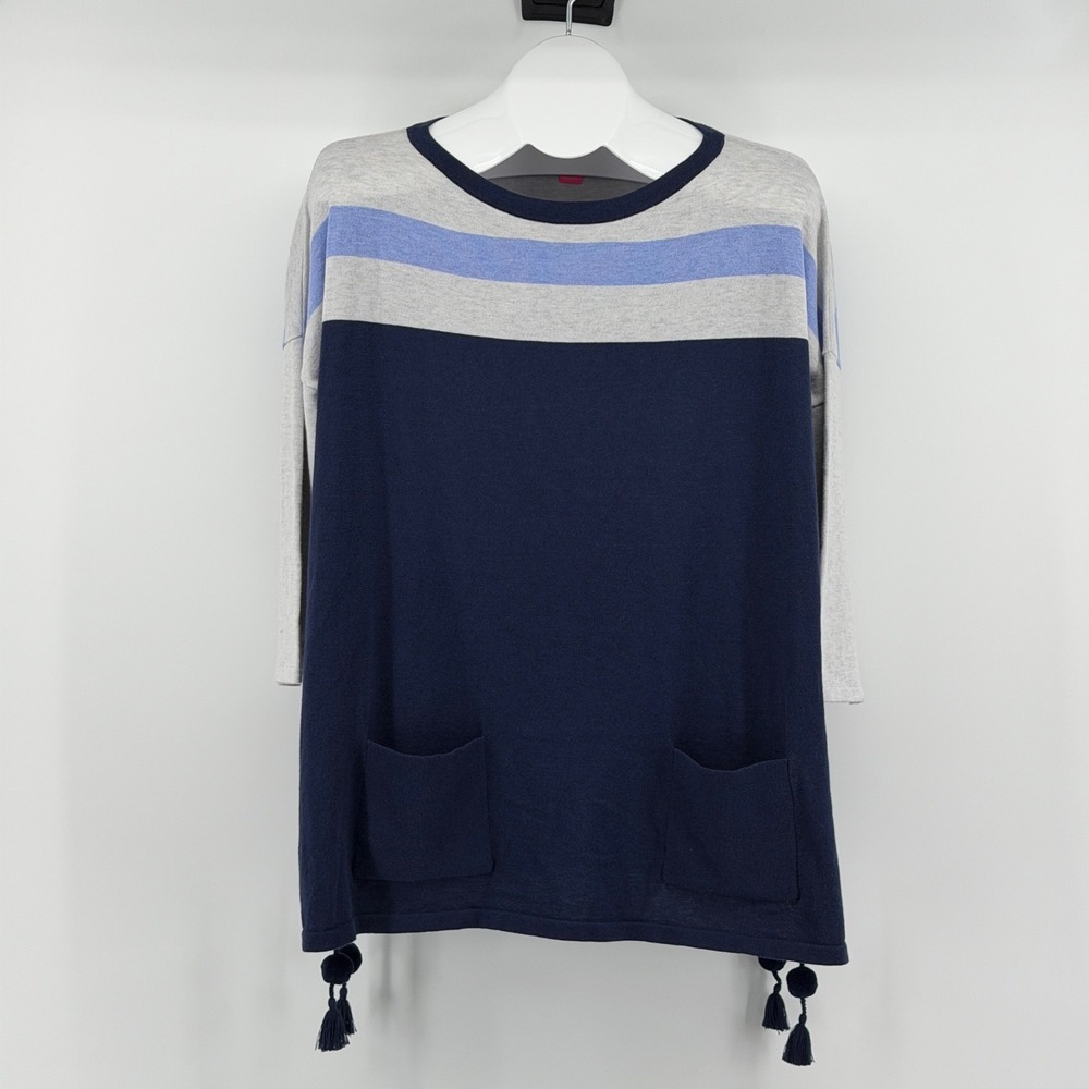 Lilly Pulitzer Elba Coolmax Knit Sweater Women Small Colorblock Pom Tassel